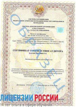 Образец сертификата соответствия аудитора №ST.RU.EXP.00006174-3 Семикаракорск Сертификат ISO 22000